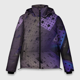 Мужская зимняя куртка 3D с принтом Абстрактный фиолетовый геометрический лабиринтовый паттерн в Петрозаводске, верх — 100% полиэстер; подкладка — 100% полиэстер; утеплитель — 100% полиэстер | длина ниже бедра, свободный силуэт Оверсайз. Есть воротник-стойка, отстегивающийся капюшон и ветрозащитная планка. 

Боковые карманы с листочкой на кнопках и внутренний карман на молнии. | Тематика изображения на принте: 