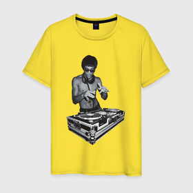 Мужская футболка хлопок с принтом DJ Bruce Lee в Тюмени, 100% хлопок | прямой крой, круглый вырез горловины, длина до линии бедер, слегка спущенное плечо. | 