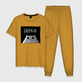 Мужская пижама хлопок с принтом Мрачный кот   отчаяние в Кировске, 100% хлопок | брюки и футболка прямого кроя, без карманов, на брюках мягкая резинка на поясе и по низу штанин
 | 