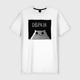 Мужская футболка хлопок Slim с принтом Мрачный кот   отчаяние в Курске, 92% хлопок, 8% лайкра | приталенный силуэт, круглый вырез ворота, длина до линии бедра, короткий рукав | 