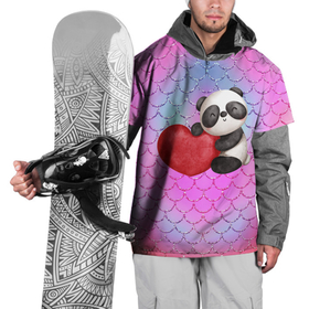Накидка на куртку 3D с принтом Милая панда с сердечком в Курске, 100% полиэстер |  | 