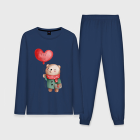 Мужская пижама с лонгсливом хлопок с принтом Мишка с шариком  в виде сердечка ,  |  | 