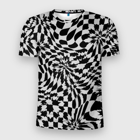 Мужская футболка 3D Slim с принтом Пластика шахматной доски в Курске, 100% полиэстер с улучшенными характеристиками | приталенный силуэт, круглая горловина, широкие плечи, сужается к линии бедра | 