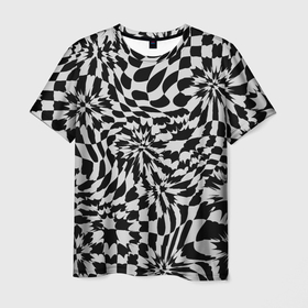 Мужская футболка 3D с принтом Пластика шахматной доски в Екатеринбурге, 100% полиэфир | прямой крой, круглый вырез горловины, длина до линии бедер | 