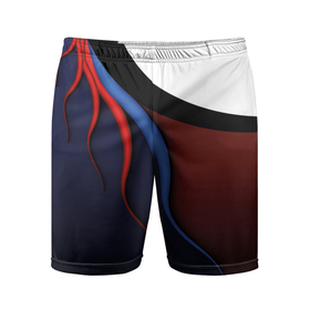 Мужские шорты спортивные с принтом Синие, красные и белые разводы ,  |  | Тематика изображения на принте: 