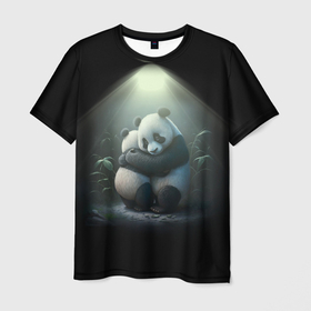 Мужская футболка 3D с принтом Панды обнимаются , 100% полиэфир | прямой крой, круглый вырез горловины, длина до линии бедер | 