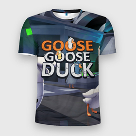 Мужская футболка 3D Slim с принтом Goose Goose Duck Space в Тюмени, 100% полиэстер с улучшенными характеристиками | приталенный силуэт, круглая горловина, широкие плечи, сужается к линии бедра | 