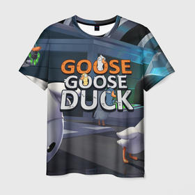 Мужская футболка 3D с принтом Goose Goose Duck Space в Санкт-Петербурге, 100% полиэфир | прямой крой, круглый вырез горловины, длина до линии бедер | 
