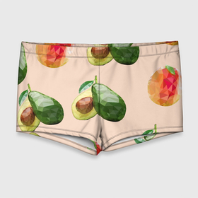 Мужские купальные плавки 3D с принтом Персик и авокадо в Кировске, Полиэстер 85%, Спандекс 15% |  | Тематика изображения на принте: 