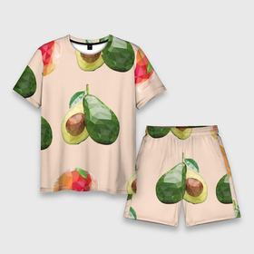 Мужской костюм с шортами 3D с принтом Персик и авокадо в Тюмени,  |  | Тематика изображения на принте: 