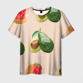 Мужская футболка 3D с принтом Персик и авокадо в Белгороде, 100% полиэфир | прямой крой, круглый вырез горловины, длина до линии бедер | 