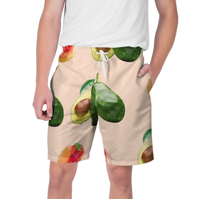 Мужские шорты 3D с принтом Персик и авокадо в Кировске,  полиэстер 100% | прямой крой, два кармана без застежек по бокам. Мягкая трикотажная резинка на поясе, внутри которой широкие завязки. Длина чуть выше колен | 