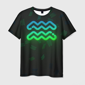 Мужская футболка 3D с принтом Водолей neon , 100% полиэфир | прямой крой, круглый вырез горловины, длина до линии бедер | Тематика изображения на принте: 