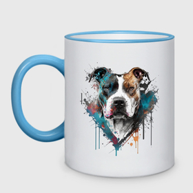 Кружка двухцветная с принтом Питбуль: dogs give us love , керамика | объем — 330 мл, диаметр — 80 мм. Цветная ручка и кайма сверху, в некоторых цветах — вся внутренняя часть | 