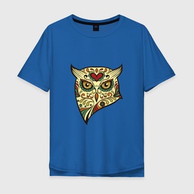 Мужская футболка хлопок Oversize с принтом Owl color в Петрозаводске, 100% хлопок | свободный крой, круглый ворот, “спинка” длиннее передней части | Тематика изображения на принте: 