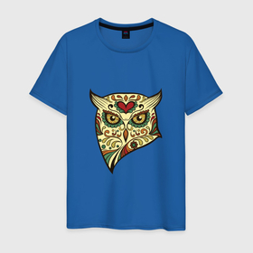 Мужская футболка хлопок с принтом Owl color в Тюмени, 100% хлопок | прямой крой, круглый вырез горловины, длина до линии бедер, слегка спущенное плечо. | 