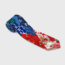 Галстук 3D с принтом Флаг России в стиле пэчворк в Курске, 100% полиэстер | Длина 148 см; Плотность 150-180 г/м2 | 