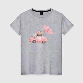 Женская футболка хлопок с принтом Мишка едет на автомобиле в Петрозаводске, 100% хлопок | прямой крой, круглый вырез горловины, длина до линии бедер, слегка спущенное плечо | 