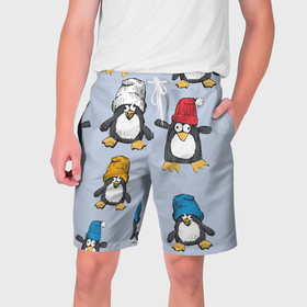 Мужские шорты 3D с принтом Смешные пингвины в Тюмени,  полиэстер 100% | прямой крой, два кармана без застежек по бокам. Мягкая трикотажная резинка на поясе, внутри которой широкие завязки. Длина чуть выше колен | 