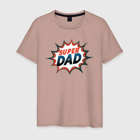 Мужская футболка хлопок с принтом Super dad в Тюмени, 100% хлопок | прямой крой, круглый вырез горловины, длина до линии бедер, слегка спущенное плечо. | 
