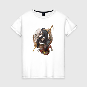 Женская футболка хлопок с принтом YoRHa 9S from NieR: Automata , 100% хлопок | прямой крой, круглый вырез горловины, длина до линии бедер, слегка спущенное плечо | 