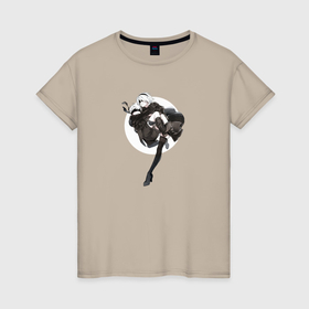 Женская футболка хлопок с принтом 9S  2B from NieR: Automata , 100% хлопок | прямой крой, круглый вырез горловины, длина до линии бедер, слегка спущенное плечо | 