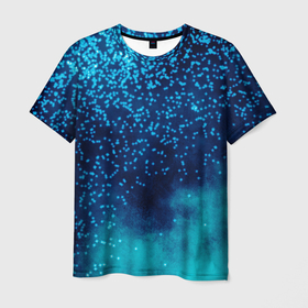 Мужская футболка 3D с принтом Градиент голубой и синий текстурный с блестками в Санкт-Петербурге, 100% полиэфир | прямой крой, круглый вырез горловины, длина до линии бедер | Тематика изображения на принте: 