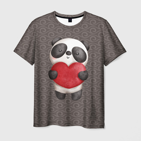 Мужская футболка 3D с принтом Панда  с сердечком в Новосибирске, 100% полиэфир | прямой крой, круглый вырез горловины, длина до линии бедер | 