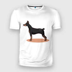 Мужская футболка 3D Slim с принтом Собака Доберман в Кировске, 100% полиэстер с улучшенными характеристиками | приталенный силуэт, круглая горловина, широкие плечи, сужается к линии бедра | 