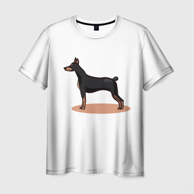 Мужская футболка 3D с принтом Собака Доберман в Петрозаводске, 100% полиэфир | прямой крой, круглый вырез горловины, длина до линии бедер | 