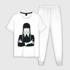 Мужская пижама хлопок с принтом Wednesday Addams портрет в Курске, 100% хлопок | брюки и футболка прямого кроя, без карманов, на брюках мягкая резинка на поясе и по низу штанин
 | 