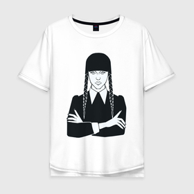 Мужская футболка хлопок Oversize с принтом Wednesday Addams портрет в Белгороде, 100% хлопок | свободный крой, круглый ворот, “спинка” длиннее передней части | 