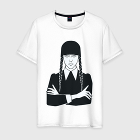 Мужская футболка хлопок с принтом Wednesday Addams портрет в Белгороде, 100% хлопок | прямой крой, круглый вырез горловины, длина до линии бедер, слегка спущенное плечо. | Тематика изображения на принте: 
