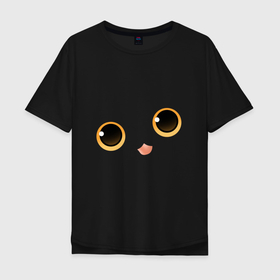 Мужская футболка хлопок Oversize с принтом Милый черный котик в Екатеринбурге, 100% хлопок | свободный крой, круглый ворот, “спинка” длиннее передней части | 