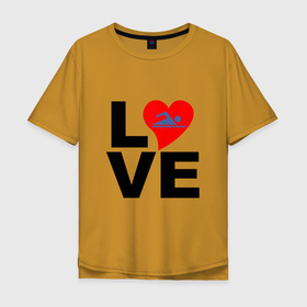 Мужская футболка хлопок Oversize с принтом Люблю плавать в Курске, 100% хлопок | свободный крой, круглый ворот, “спинка” длиннее передней части | 