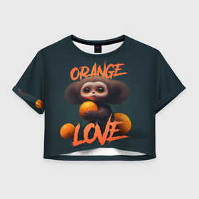 Женская футболка Crop-top 3D с принтом Милый персонаж с мандарином в Курске, 100% полиэстер | круглая горловина, длина футболки до линии талии, рукава с отворотами | 