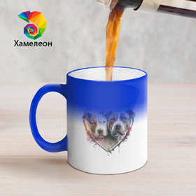 Кружка хамелеон с принтом Два питбуля: dogs give us love в Белгороде, керамика | меняет цвет при нагревании, емкость 330 мл | 