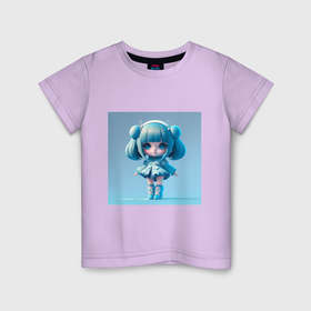 Детская футболка хлопок с принтом Девочка с голубыми волосами , 100% хлопок | круглый вырез горловины, полуприлегающий силуэт, длина до линии бедер | 