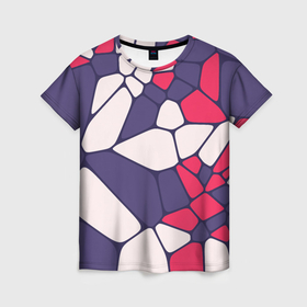 Женская футболка 3D с принтом Бело фиолетово красный паттерн из камней в Курске, 100% полиэфир ( синтетическое хлопкоподобное полотно) | прямой крой, круглый вырез горловины, длина до линии бедер | 
