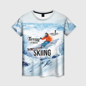Женская футболка 3D с принтом Горные лыжи спуск в Санкт-Петербурге, 100% полиэфир ( синтетическое хлопкоподобное полотно) | прямой крой, круглый вырез горловины, длина до линии бедер | 