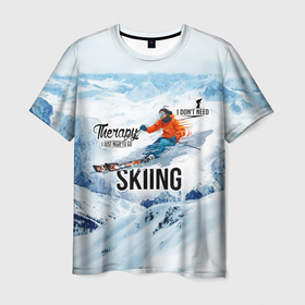Мужская футболка 3D с принтом Горные лыжи спуск в Курске, 100% полиэфир | прямой крой, круглый вырез горловины, длина до линии бедер | Тематика изображения на принте: 