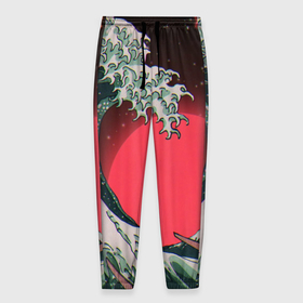 Мужские брюки 3D с принтом Японская волна в красном цвете , 100% полиэстер | манжеты по низу, эластичный пояс регулируется шнурком, по бокам два кармана без застежек, внутренняя часть кармана из мелкой сетки | Тематика изображения на принте: 