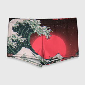 Мужские купальные плавки 3D с принтом Японская волна в красном цвете в Кировске, Полиэстер 85%, Спандекс 15% |  | Тематика изображения на принте: 