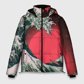 Мужская зимняя куртка 3D с принтом Японская волна в красном цвете в Кировске, верх — 100% полиэстер; подкладка — 100% полиэстер; утеплитель — 100% полиэстер | длина ниже бедра, свободный силуэт Оверсайз. Есть воротник-стойка, отстегивающийся капюшон и ветрозащитная планка. 

Боковые карманы с листочкой на кнопках и внутренний карман на молнии. | 