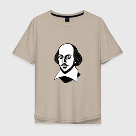 Мужская футболка хлопок Oversize с принтом Уильям Шекспир, графический портрет в Белгороде, 100% хлопок | свободный крой, круглый ворот, “спинка” длиннее передней части | 