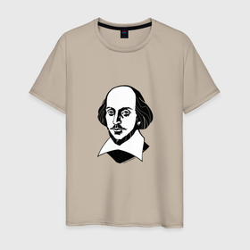 Мужская футболка хлопок с принтом Уильям Шекспир, графический портрет в Екатеринбурге, 100% хлопок | прямой крой, круглый вырез горловины, длина до линии бедер, слегка спущенное плечо. | 