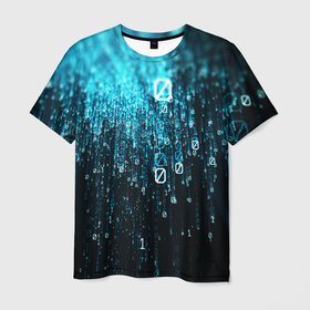 Мужская футболка 3D с принтом Двоичный код в Новосибирске, 100% полиэфир | прямой крой, круглый вырез горловины, длина до линии бедер | 