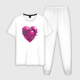 Мужская пижама хлопок с принтом Механическое розовое сердце в Тюмени, 100% хлопок | брюки и футболка прямого кроя, без карманов, на брюках мягкая резинка на поясе и по низу штанин
 | Тематика изображения на принте: 
