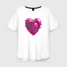 Мужская футболка хлопок Oversize с принтом Механическое розовое сердце в Петрозаводске, 100% хлопок | свободный крой, круглый ворот, “спинка” длиннее передней части | Тематика изображения на принте: 