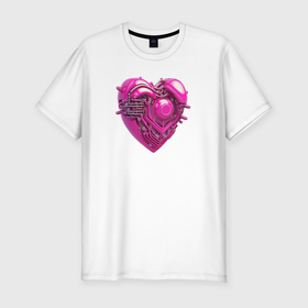 Мужская футболка хлопок Slim с принтом Механическое розовое сердце в Тюмени, 92% хлопок, 8% лайкра | приталенный силуэт, круглый вырез ворота, длина до линии бедра, короткий рукав | Тематика изображения на принте: 